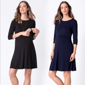Two Seraphine maternity/nursing dresses, black and navy blue, both US size 4